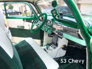 53 chevy bench seat cup holder, double din navigation, switches console